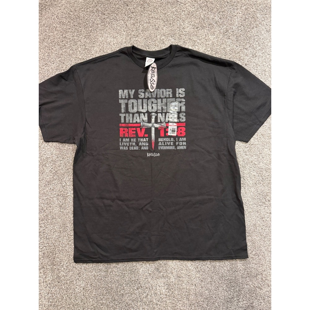 Kerusso T Shirt Mens 2XL Black Rev‎ 1:18 Savior Tougher Than Nails Graphic